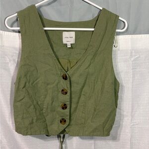 Love Tree Olive Sleeveless Button-Down Vest